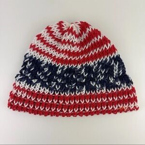 USA Handmade Womens Hand Knit Beanie Hat Cap 4th Of July Patriotic American Flag